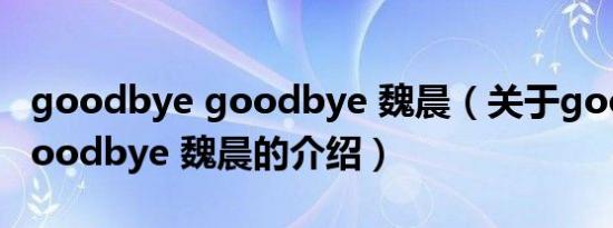 goodbye goodbye 魏晨（关于goodbye goodbye 魏晨的介绍）