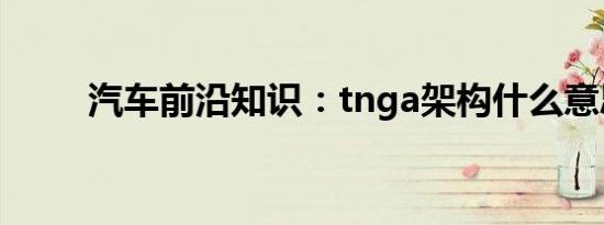 汽车前沿知识：tnga架构什么意思