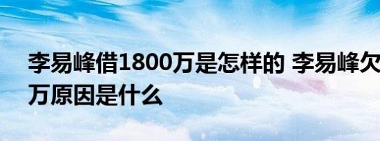 李易峰借1800万是怎样的 李易峰欠款1800万原因是什么