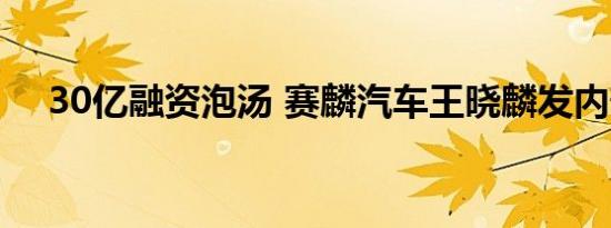 30亿融资泡汤 赛麟汽车王晓麟发内部信