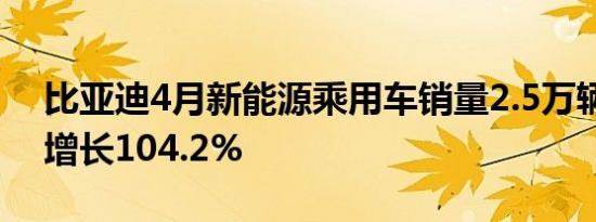 比亚迪4月新能源乘用车销量2.5万辆，同比增长104.2%