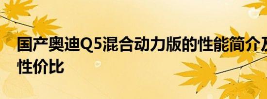 国产奥迪Q5混合动力版的性能简介及其整体性价比