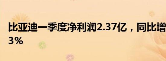 比亚迪一季度净利润2.37亿，同比增长110.73%