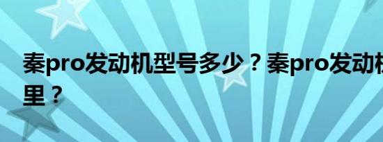 秦pro发动机型号多少？秦pro发动机产地哪里？