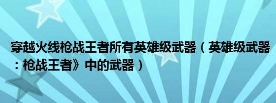 穿越火线枪战王者所有英雄级武器（英雄级武器 《穿越火线：枪战王者》中的武器）