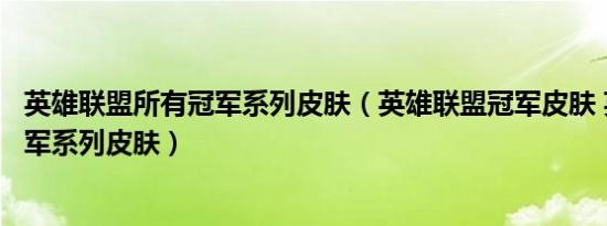 英雄联盟所有冠军系列皮肤（英雄联盟冠军皮肤 英雄联盟冠军系列皮肤）