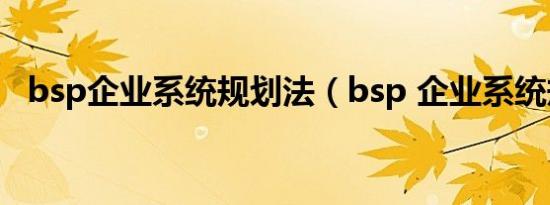 bsp企业系统规划法（bsp 企业系统规划）