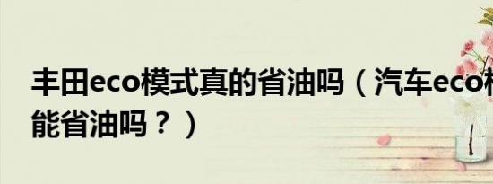 丰田eco模式真的省油吗（汽车eco模式真的能省油吗？）