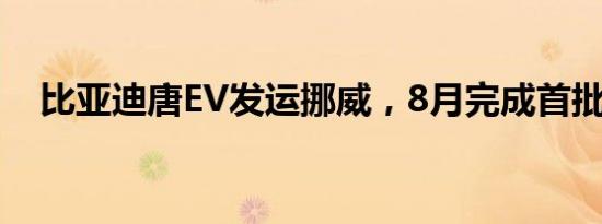 比亚迪唐EV发运挪威，8月完成首批交付