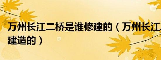 万州长江二桥是谁修建的（万州长江二桥是谁建造的）