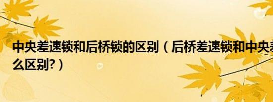 中央差速锁和后桥锁的区别（后桥差速锁和中央差速锁有什么区别?）