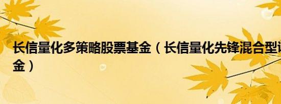 长信量化多策略股票基金（长信量化先锋混合型证券投资基金）