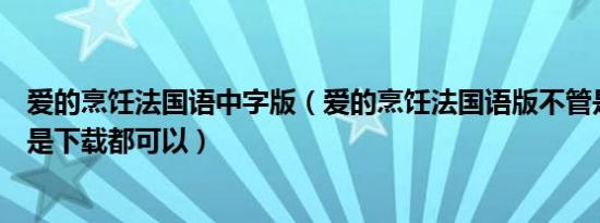 爱的烹饪法国语中字版（爱的烹饪法国语版不管是在线看还是下载都可以）