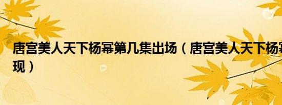 唐宫美人天下杨幂第几集出场（唐宫美人天下杨幂第几集出现）