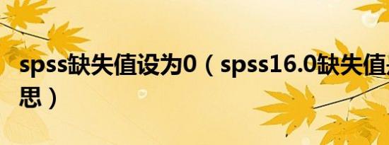 spss缺失值设为0（spss16.0缺失值是什么意思）