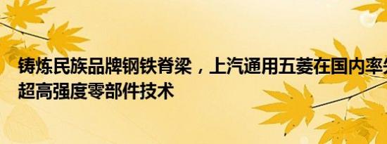 铸炼民族品牌钢铁脊梁，上汽通用五菱在国内率先掌握应用超高强度零部件技术