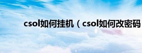 csol如何挂机（csol如何改密码）