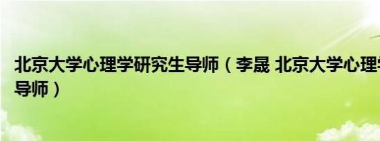 北京大学心理学研究生导师（李晟 北京大学心理学系博士生导师）