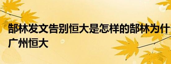 郜林发文告别恒大是怎样的郜林为什么要离开广州恒大