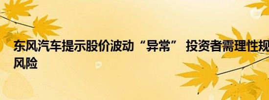 东风汽车提示股价波动“异常” 投资者需理性规避“炒作”风险