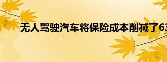 无人驾驶汽车将保险成本削减了63％