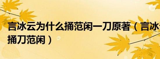 言冰云为什么捅范闲一刀原著（言冰云为什么捅刀范闲）