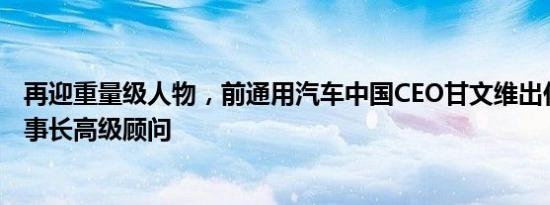 再迎重量级人物，前通用汽车中国CEO甘文维出任比亚迪董事长高级顾问