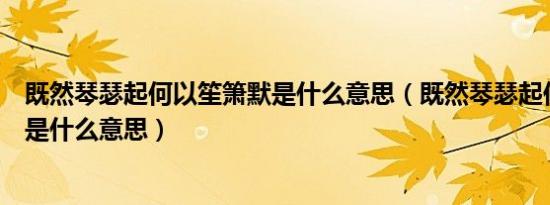 既然琴瑟起何以笙箫默是什么意思（既然琴瑟起何以笙箫默是什么意思）