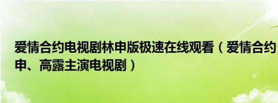 爱情合约电视剧林申版极速在线观看（爱情合约 2015年林申、高露主演电视剧）