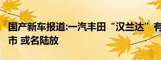 国产新车报道:一汽丰田“汉兰达”有望9月上市 或名陆放