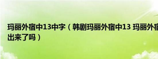 玛丽外宿中13中字（韩剧玛丽外宿中13 玛丽外宿中13高清出来了吗）