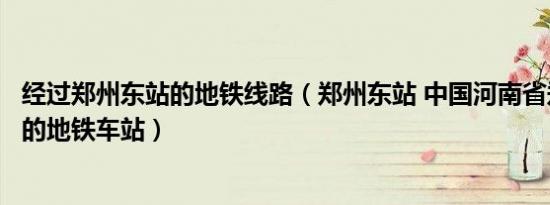 经过郑州东站的地铁线路（郑州东站 中国河南省郑州市境内的地铁车站）