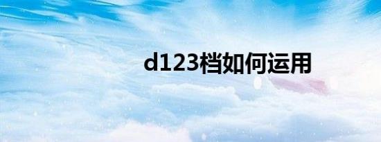 d123档如何运用