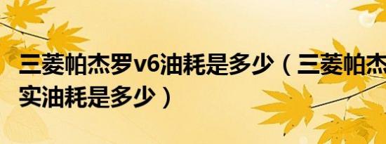 三菱帕杰罗v6油耗是多少（三菱帕杰罗v93真实油耗是多少）