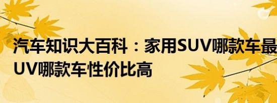 汽车知识大百科：家用SUV哪款车最好 家用SUV哪款车性价比高