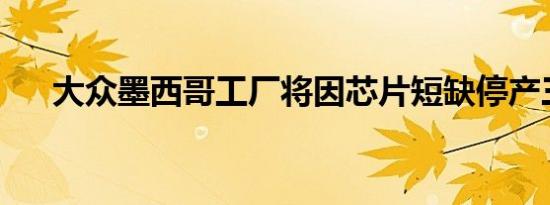 大众墨西哥工厂将因芯片短缺停产三周