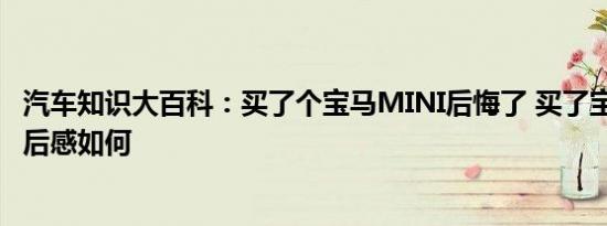 汽车知识大百科：买了个宝马MINI后悔了 买了宝马MINI开后感如何