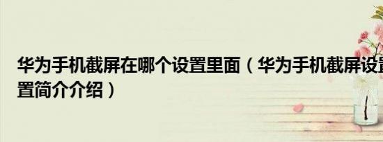 华为手机截屏在哪个设置里面（华为手机截屏设置在哪里设置简介介绍）