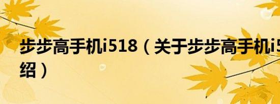 步步高手机i518（关于步步高手机i518的介绍）