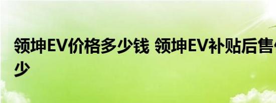 领坤EV价格多少钱 领坤EV补贴后售价预计多少 