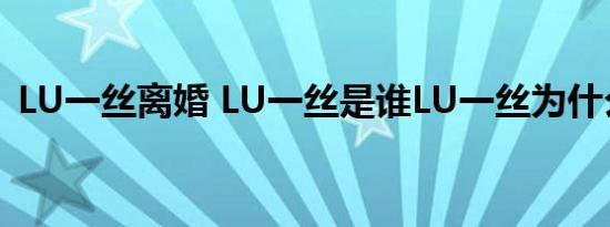 LU一丝离婚 LU一丝是谁LU一丝为什么离婚