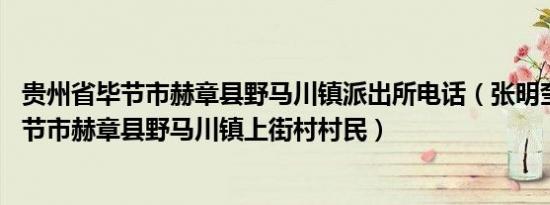 贵州省毕节市赫章县野马川镇派出所电话（张明奎 贵州省毕节市赫章县野马川镇上街村村民）