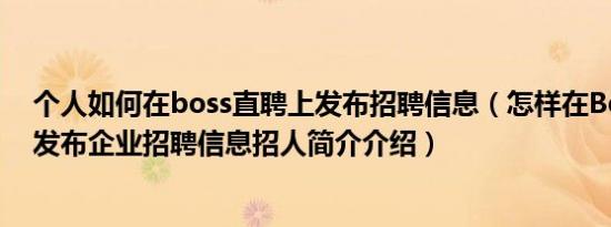 个人如何在boss直聘上发布招聘信息（怎样在Boss直聘上发布企业招聘信息招人简介介绍）