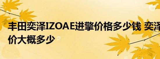 丰田奕泽IZOAE进擎价格多少钱 奕泽E进擎售价大概多少