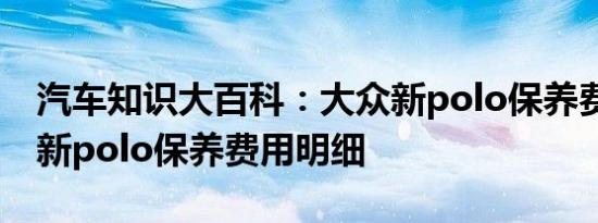 汽车知识大百科：大众新polo保养费用贵吗 新polo保养费用明细