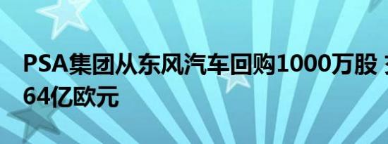 PSA集团从东风汽车回购1000万股 交易额1.64亿欧元