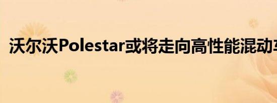 沃尔沃Polestar或将走向高性能混动车之路