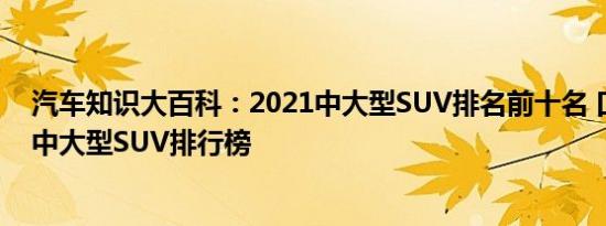 汽车知识大百科：2021中大型SUV排名前十名 口碑最好的中大型SUV排行榜