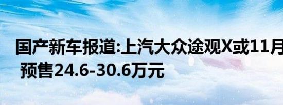 国产新车报道:上汽大众途观X或11月7日上市 预售24.6-30.6万元