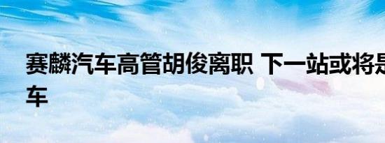 赛麟汽车高管胡俊离职 下一站或将是恒大汽车